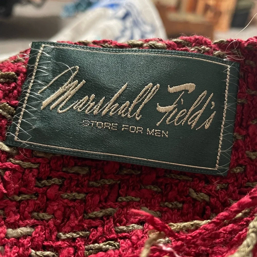 Marshall Field’s‎ Vintage Men Burgundy Green Scarf woven tassels Vintage warm